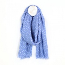 Blue Cotton Scarf with White Multi Star Print by Peace of Mind